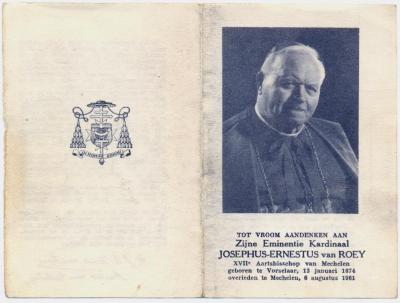 'Doodsprentje van Kardinaal Van Roey, 6 augustus 1961'