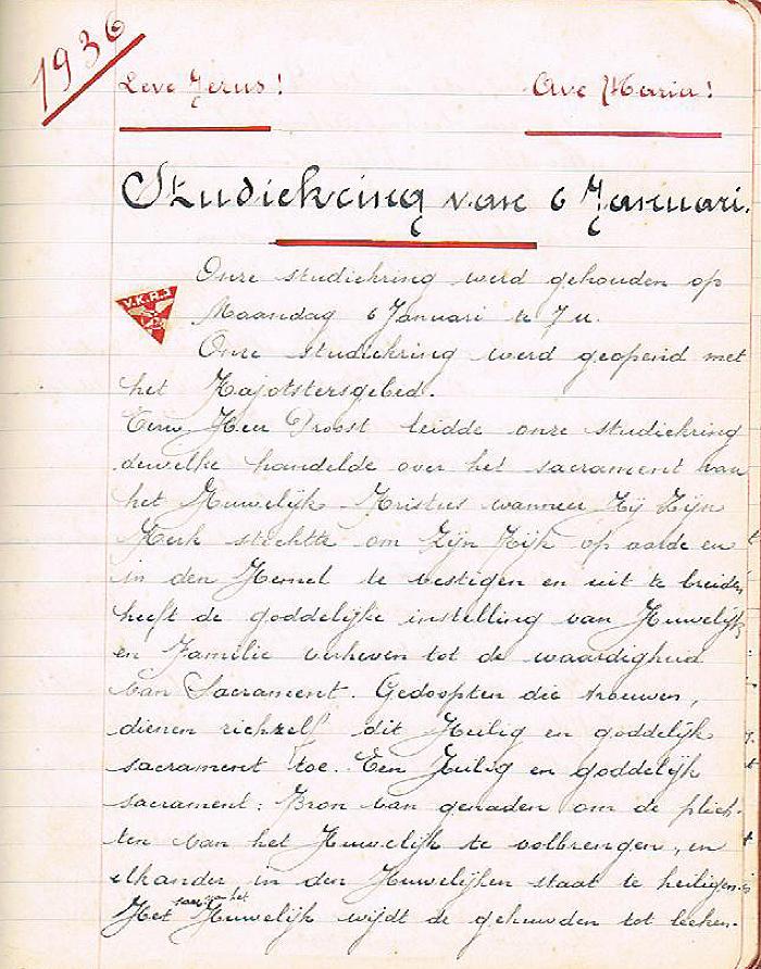Vorselaar, VKAJ, verslag studiekring, 9 januari 1936'