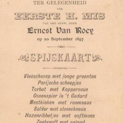 'Menukaart, eerste heilige mis, Van Roey,1897'
