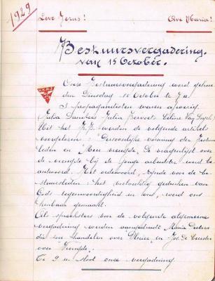 Vorselaar, VKAJ, verslag bestuursvergadering 15 oktober 1929