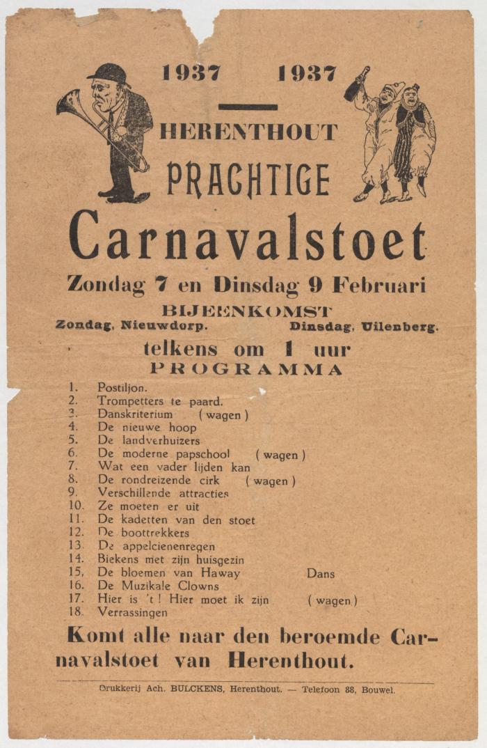 Herenthout, programma carnaval, 1937