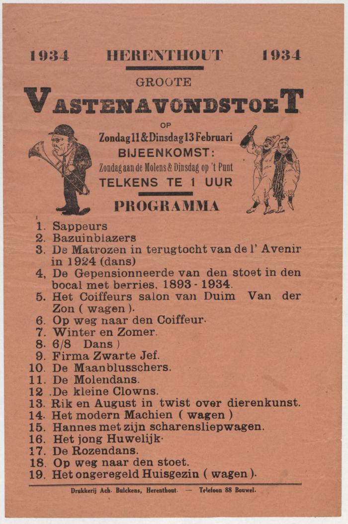 Herenthout, programma carnaval, 1934