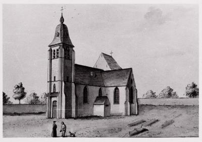 Heist-op-den-Berg, gewassen tekening van de kerk van Hallaar 