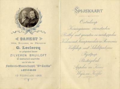 Heist-op-den-Berg, menukaart van de zilveren bruiloft van Guillaume Leclercq
