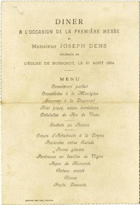 Heist-op-den-Berg, menukaart ter gelegenheid van de eerste mis van E.H. Joseph Dens