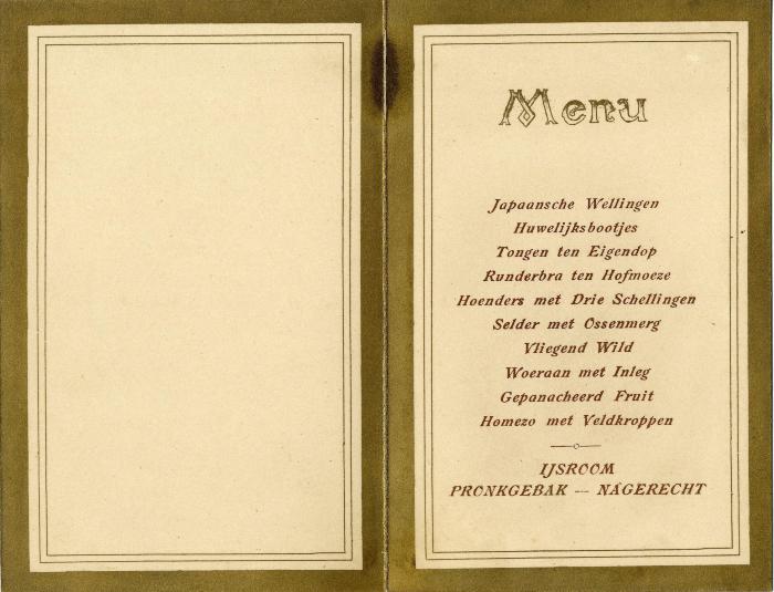 Heist-op-den-Berg, menukaart ter gelegenheid van een huwelijk te Itegem