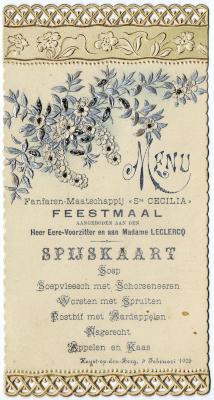 Heist-op-den-Berg, spijskaart voor de fanfare Sint-Cecilia