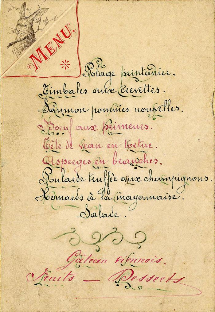 Heist-op-den-Berg, menukaart , aangeboden aan  "Madame Meuris" uit Booischot