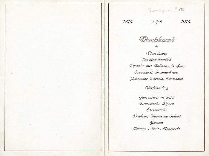 Heist-op-den-Berg, menukaart (keerzijde) voor de Putse honderdjarige