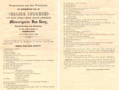 Vorselaar, Programma Praalstoet, 1926