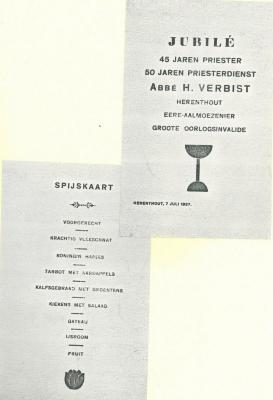 Herenthout, menukaart, Henri Verbist jubileum, 1937