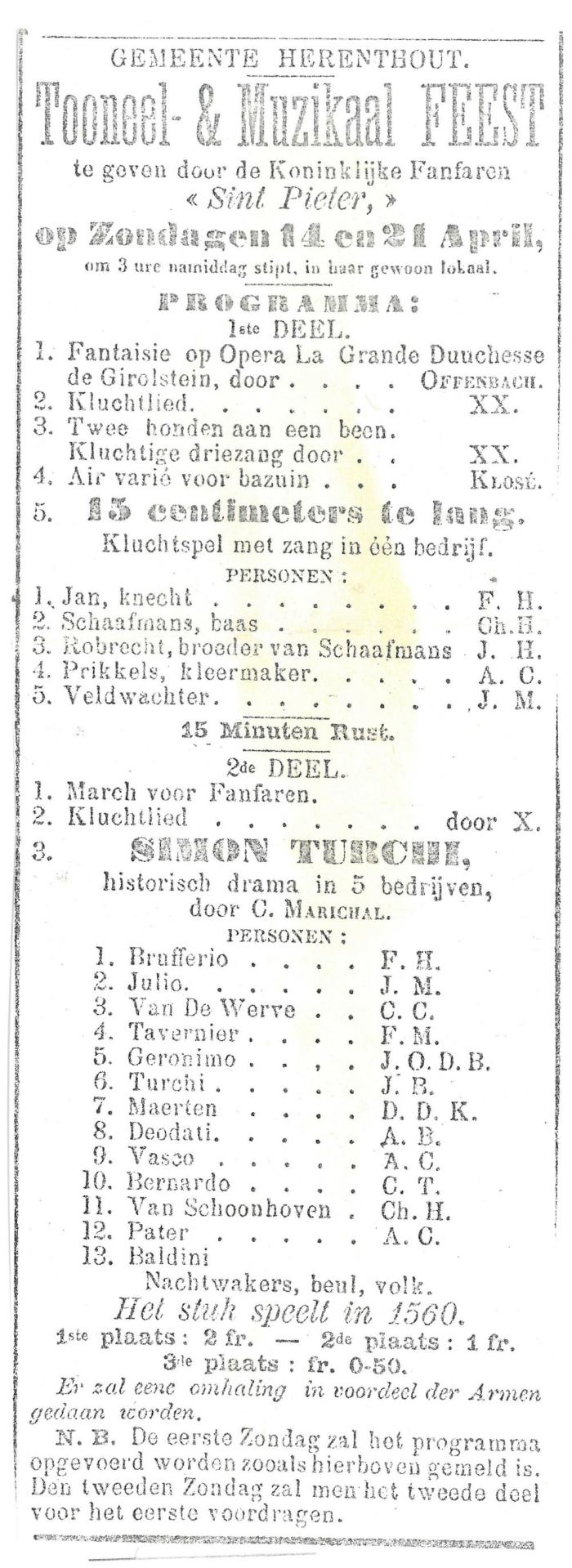 Herenthout, programma Koninklijke Fanfare Sint-Pieter, 1901
