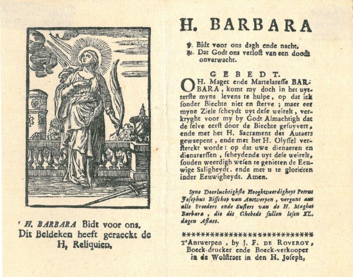 Devotieprentje, Heilige Barbara, Lier
