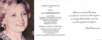 Lier, doodsprentje Lia Timmermans