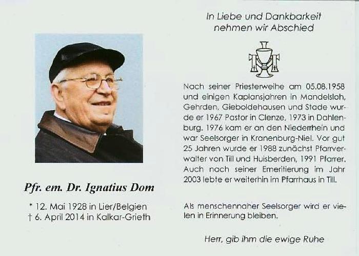 Lier, doodsprentje professor Dom