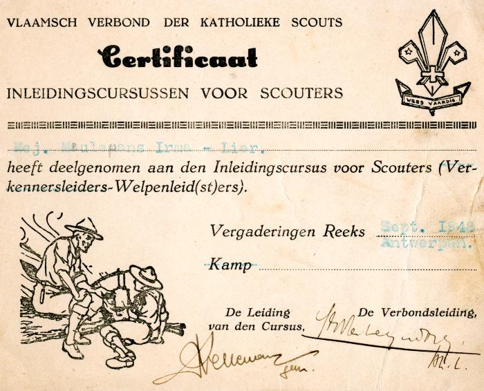 Lier, certificaat Irma Meulepas