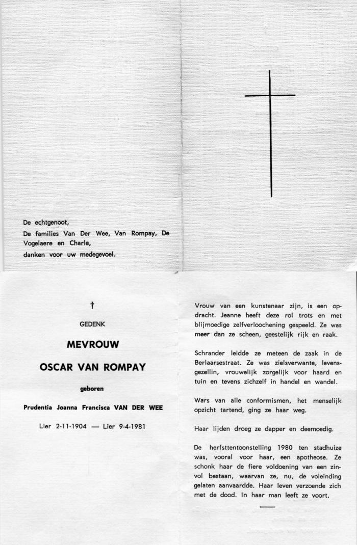 Lier, Doodsprentje Mevrouw Oscar Van Rompay