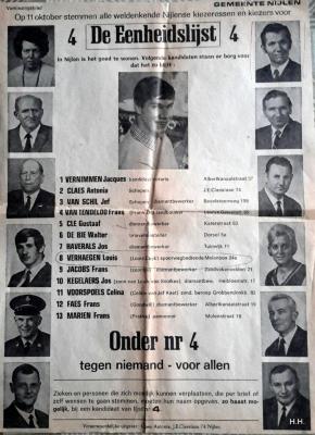 Nijlen, gemeenteraadsverkiezingen 1970