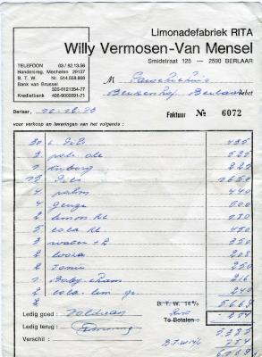 Berlaar, bieren en frisdranken Vermosen-Van Mensel, 1973