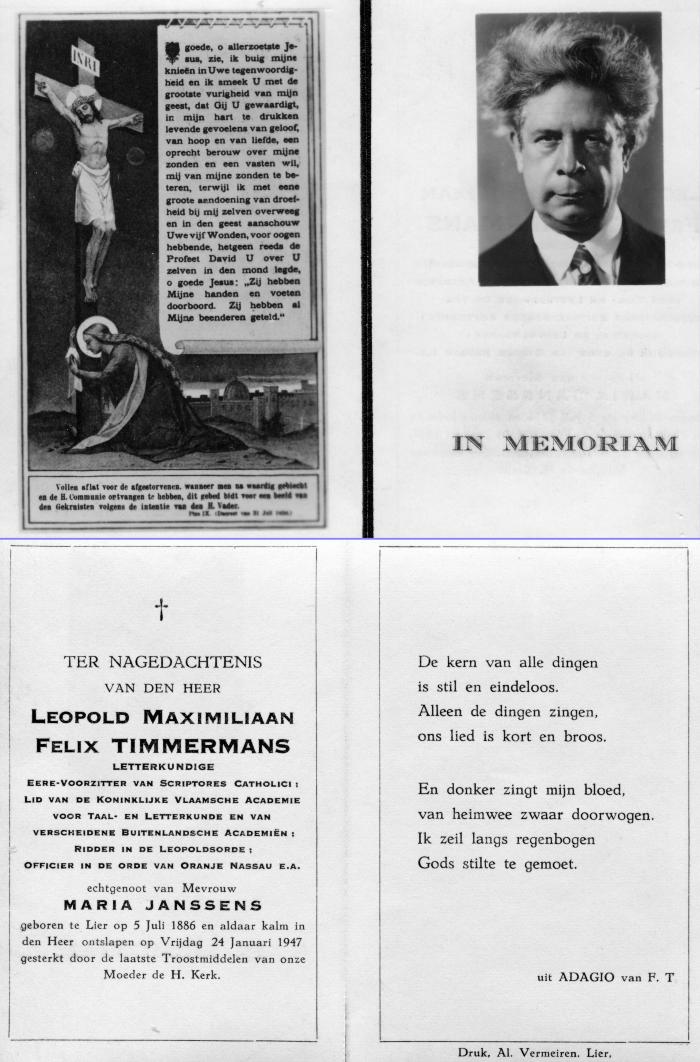 Lier, doodsprentje Felix Timmermans 